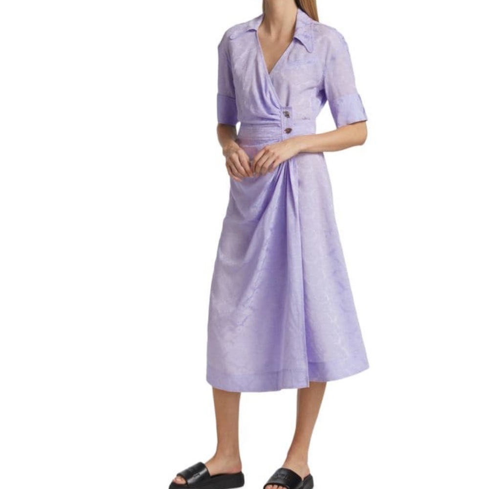 NWT Ganni Jacquard Floral Wrap Dress Size XS Lavander